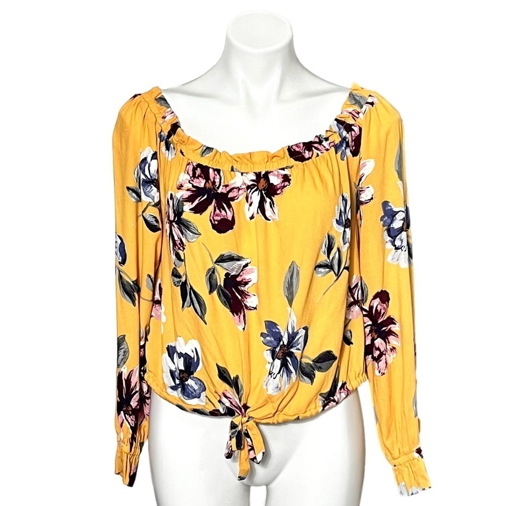 Kendall & Kylie Floral Long Sleeve Top Size Large Yellow